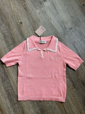 Miu Miu Pink Knit Polo Top